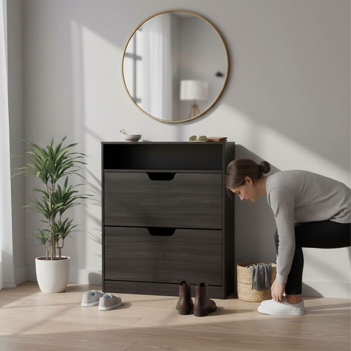 Взуттєва шафа Relaxdays з відкидною дверцями та відкритою полицею