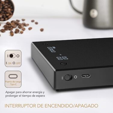 Ваги для кави TIMEMORE з таймером, контролем протікання, точність 0,1 г, автоматичний таймер, ємність 2000 г, чорний (Basic Pro)