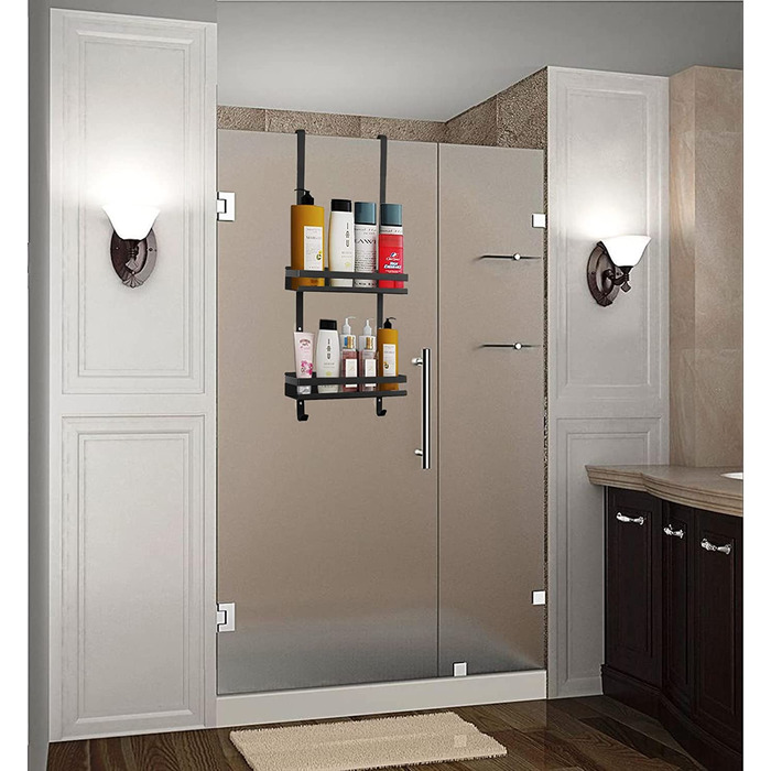 Душова кабіна JiGiU без буріння матова чорна душова кабіна 30 см з нержавіючої сталі нержавіюча / самоклеюча або свердляча / душова кабіна настінна полиця для ванної кухні (скляні двері)