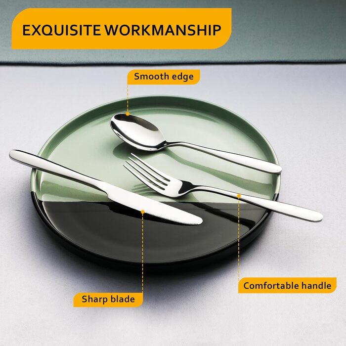 Набір столових приборів Velaze на 12 осіб (60 предметів) з нержавіючої сталі, столовий набір з 12 ножів, виделок, десертних виделок, ложок та чайних ложок, полірований, придатний для миття в посудомийній машині