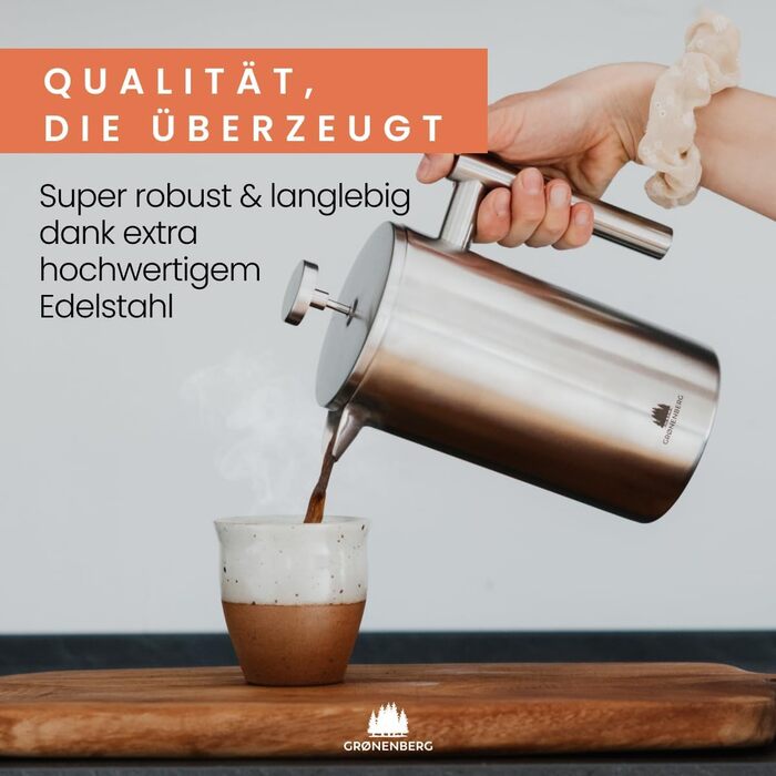 French Press Groenenberg: термо-кавоварка френч-прес з функцією підігріву, 1 літр