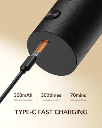 Електричні млини для солі та перцю Sangcon, 2 швидкості, перезаряджувані, 6 ступенів помелу, автоматичний набір з док-станцією, зручне використання (чорний)