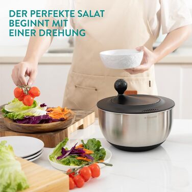 Навіс салатниця з нержавіючої сталі Navaris з кришкою та друшляком - для сушіння салату