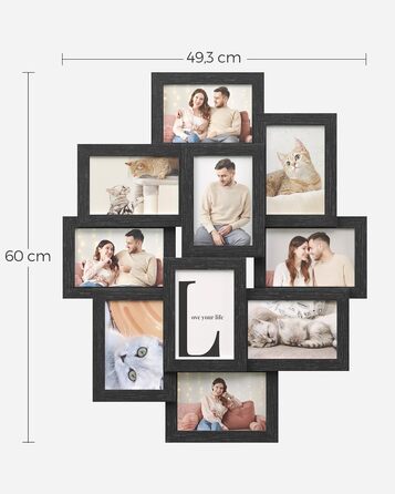 Фоторамка SONGMICS на 10 фото 10x15 см, колір чорний, матеріал МДФ - RPF20WT