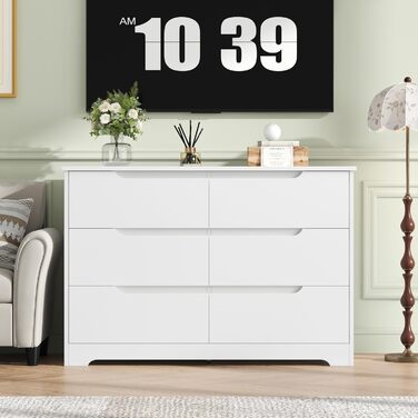Комод HOCSOK білий з 6 висувними ящиками, 105x71x40 см – для вітальні, кухні, спальні