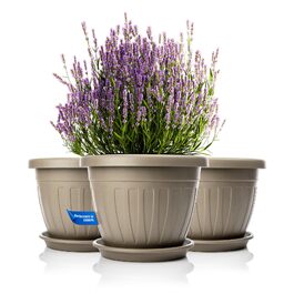 Квітчар BigDean 3X: 3 горщики з підставкою, мокко, ø40xH31 см - вологостійкий пластиковий горщик для дому та саду, Made in Europe