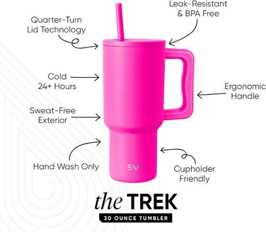 Термокружка Simple Modern з соломкою та ручкою | З ізольованої нержавіючої сталі | 890мл, Almond Birch (Raspberry Vibes) | Подарунок для жінок та чоловіків