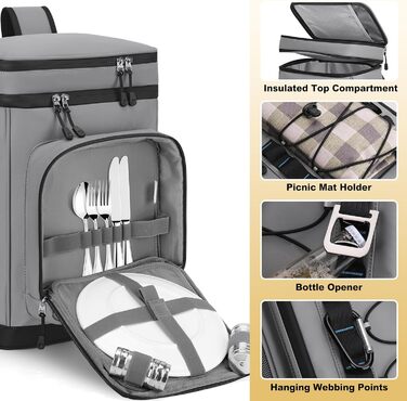 Рюкзак-холодильник 30L, водовідштовхуючий, для пікніків, пляжу, кемпінгу, відпочинку на природі (зелений/сірий)