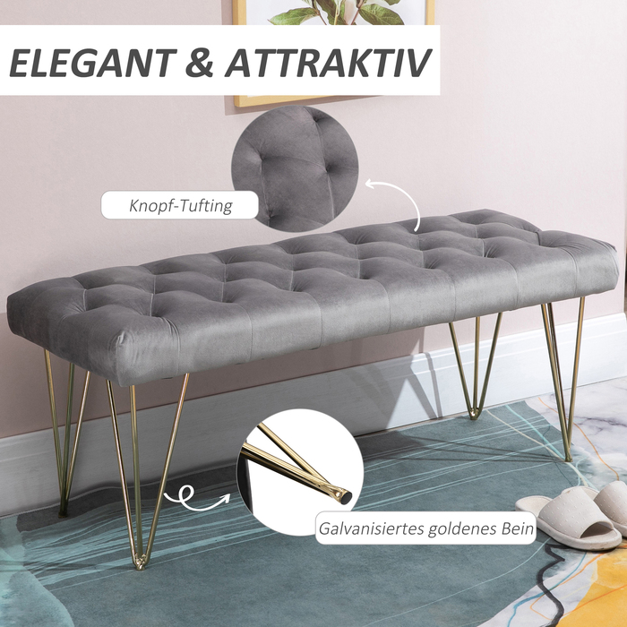 Лавка для взуття HOMCOM з оксамитовим чохлом Velvet Grey 116x44.5x49см ідеально підходить для передпокою та передпокою
