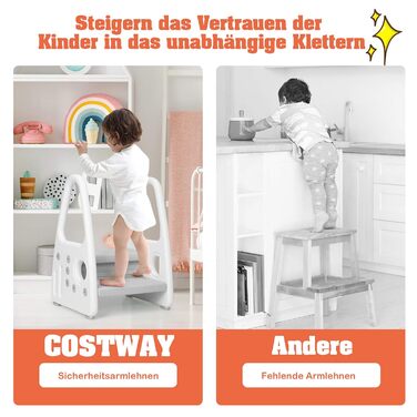 Триттхокер COSTWAY Kinder: 2-ступенева драбинка-табурет для дітей, пластик, сірий