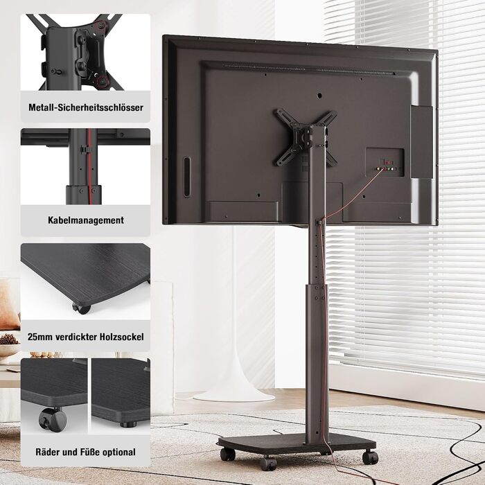 Підставка для телевізора мобільна з дерев'яною основою, поворотна, для TV 19-42 дюйми, чорна, до 20 кг, VESA 200x200 мм