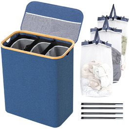 Кошик для білизни BRIAN & DANY з 3 відділеннями та кришкою, 145л, чорний/синій