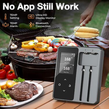 Бездротовий термометр для м'яса Maypott Bluetooth з 2 зондами, IP67, цифровий, для кухні, духовки, приготування стейків, барбекю