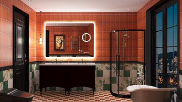 Дзеркало для ванної кімнати S'bagno з підсвічуванням 80x60 см, LED, Bluetooth, 5x збільшення, протитуманне покриття, 3 кольори, регулювання яскравості, пам'ять налаштувань, загартоване скло, IP44, водонепроникність, горизонтальна/вертикальна установка, M66