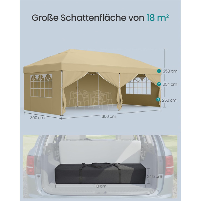 Павільйон SONGMICS 3x3 м, розкладний, для саду, відпочинку, вечірок, захист від сонця та дощу, портативний, бежевий