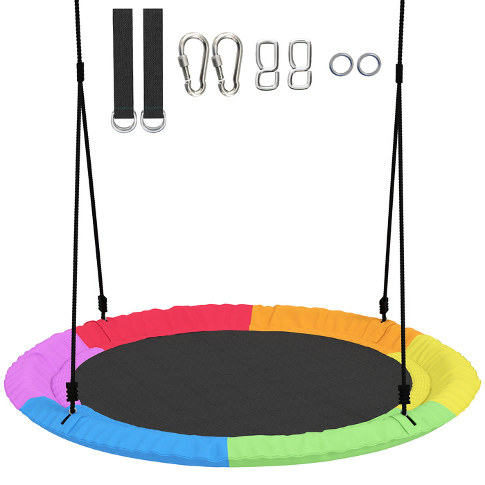 Дитяча гойдалка-качель з регульованою висотою, вантажопідйомністю до 300 кг та регульованими мотузками, розміром 100 x 100 x 180 см, у різних кольорах.