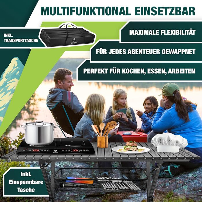 Складаний туристичний стіл KESSER® з алюмінієвим каркасом, регулюванням висоти, 90x53 см, до 100 кг, з сумкою та кишенькою