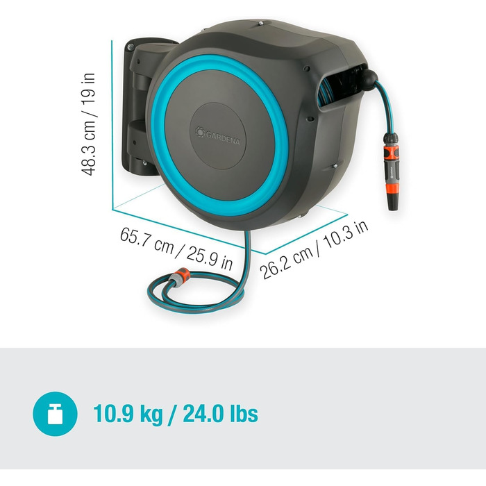 Шланг садовий Gardena RollUp M/L (блакитний) 25 м: гнучкий полив для середніх та великих садів, поворотний, з 25 м шлангом преміум-якості та монтажним комплектом (18620-20)