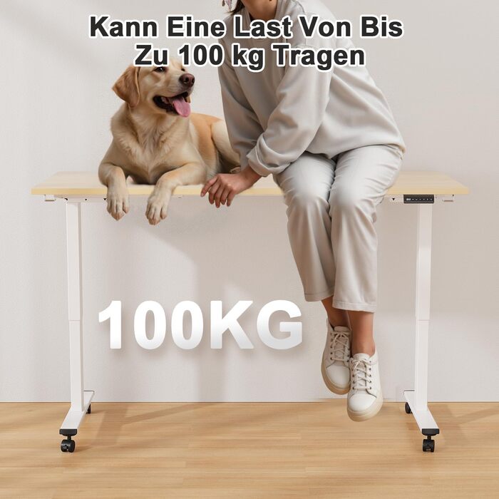 Регульований стіл JUMMICO з міцним підйомним механізмом (2 мотори, 3 пам'яті) 100x140 см, білий