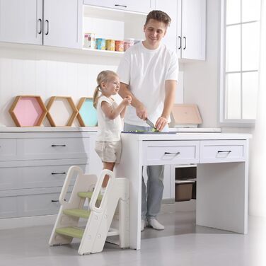 Триттхокер Hoopyosms для дітей, 2/3-рівневий, регульована висота, складний, з поручнями, антиковзкий, для ванної та кухні, піднімна драбинка для малюків (Класичний, Зелений)