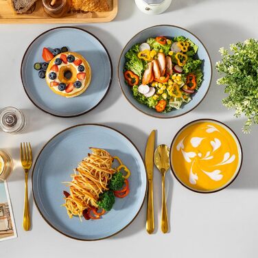 Набір посуду Steingut vancasso LOIRE 24тг. для 6 осіб: тарілки, супові тарілки, десертні тарілки, миски. Сучасний блакитний дизайн, безпечний для мікрохвильовки та посудомийної машини.