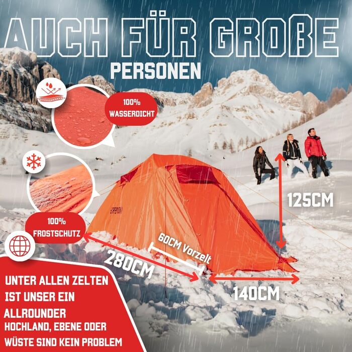 Намет GOALPINE® Expedition I 2-місний помаранчевий: ультралегкий, водонепроникний (4000 мм) для туризму, альпінізму та велопоходів, 3-4 сезони, швидке встановлення