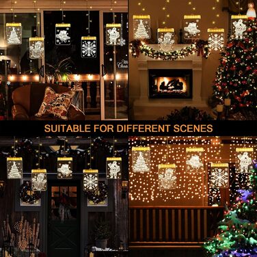 Льоново-новорічна гірлянда-завіса Bloomwin з 120 LED, тепле біле світло, 8 режимів, USB, для декору вікон та інтер'єру (акрил, квадратні)
