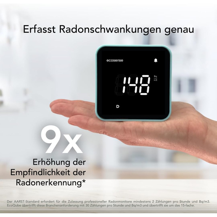 Виявлення радону Ecosense EB100 EcoBlu: моніторинг за 10 хвилин, простий у використанні, білий (блакитний)