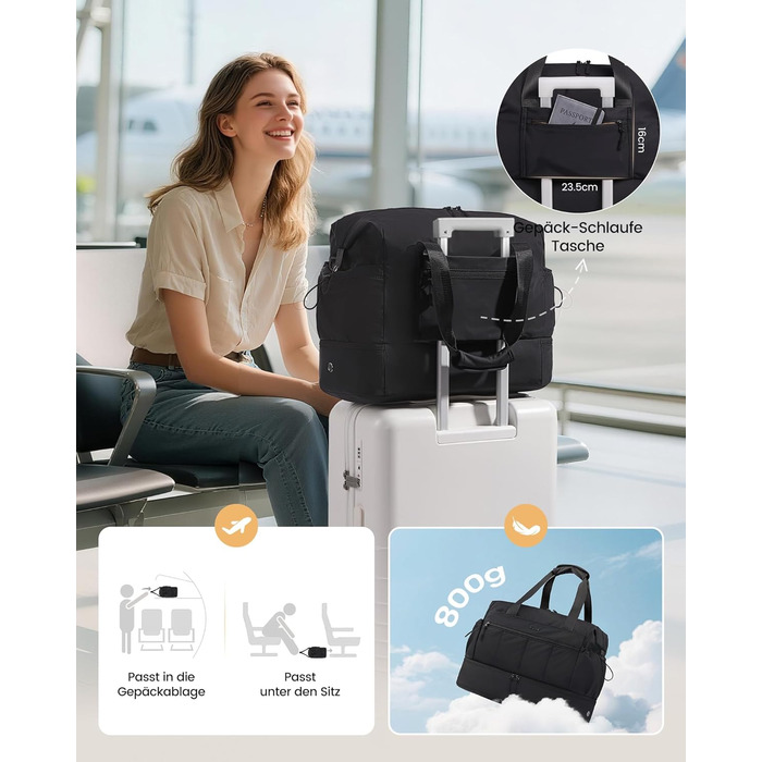 Сумка-трансформер LOVEVOOK для подорожей: жіноча, легка, 30L, водонепроникна, з відділенням для взуття, для авіаперельотів, спортзал, клініка, пологовий будинок