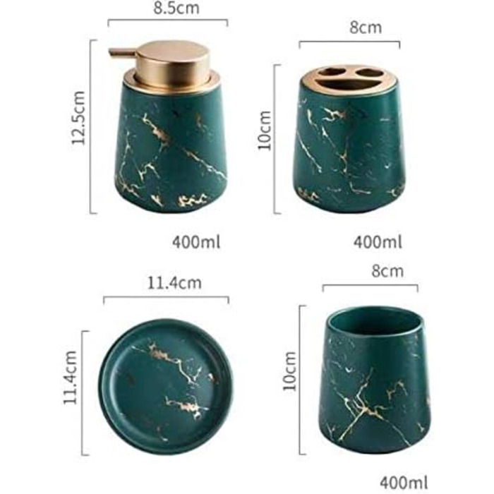 ДостатокБільше 4 шт. Керамічний набір для ванної мармурового вигляду дозатор для мила, кружка для зубної щітки, зубна щітка та тримач для мила