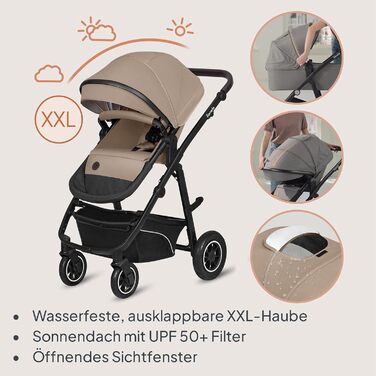 Дитяча коляска Lionelo Bianka 3 в 1 до 22 кг з автокріслом, складна, система подорожей, регулювання спинки, колеса 360°, амортизація, великий капюшон (BEIGE SAND)