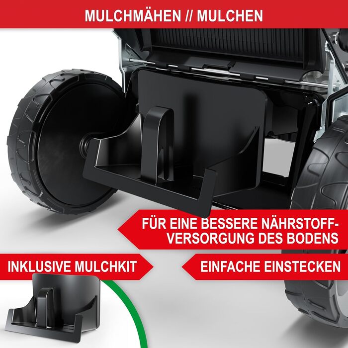 Бензиновий газонокосарка 5-в-1 з потужним двигуном 4.9 PS, 4-тактний, об'єм 173 см³, ширина косіння 46 см, 60л травозбірник, Radantrieb, комплект для мульчування та бічний викид
