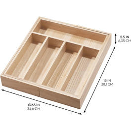Органайзер для кухонних ящиків iDesign 2 шт. з регульованим розміром, з павловнії, для столових приборів та кухонного приладдя, бежевий