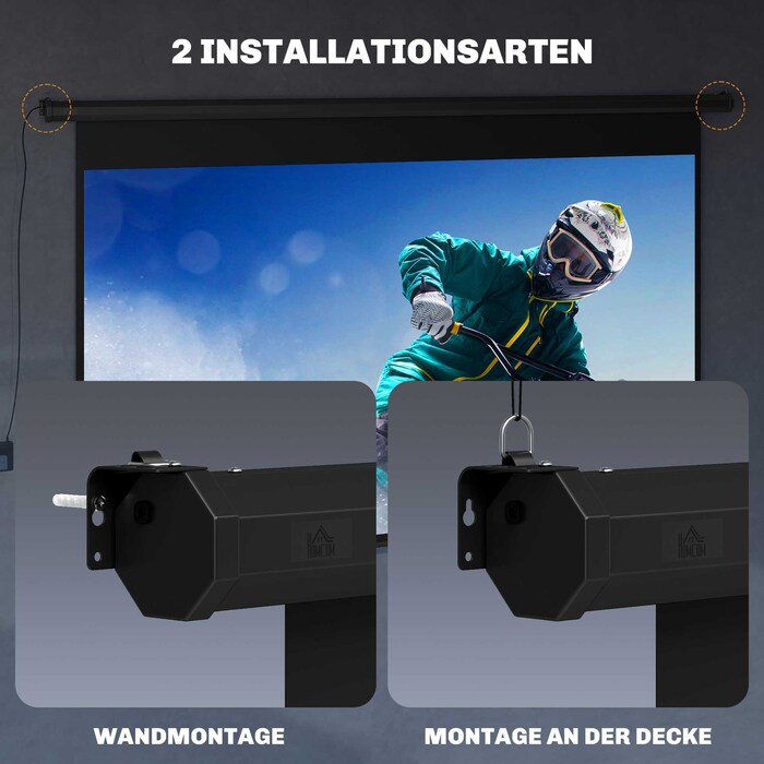 Екран проекційний Beamer-Leinwand, формат 16:9, з пультом дистанційного керування, розміром 266 x 149 см (120 дюймів), чорного кольору