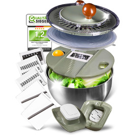 Салатниця-швидкокрутка VELVOMAX 6в1 з нержавіючої сталі, 4.5L - 6 функцій: нарізник овочів, сервіровочна чаша та спіннер для салатів. Можна мити в посудомийній машині, з антиковзним дном та кришкою. Ідеально для любителів готувати.