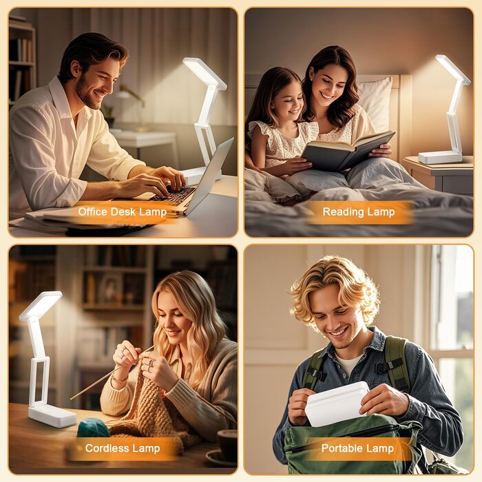 Акумуляторна LED-лампа настільна дитяча, 6000mAh, 3 кольори, регулювання яскравості, складана, портативна, з таймером, для читання, кемпінгу, біла