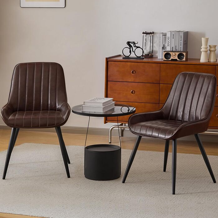 Крісла для їдальні Lestarain (2 шт.), для кухні, вітальні, їдальні. Ретро стиль, м'яке сидіння, металеві ніжки, до 150 кг, штучна шкіра, темно-коричневий