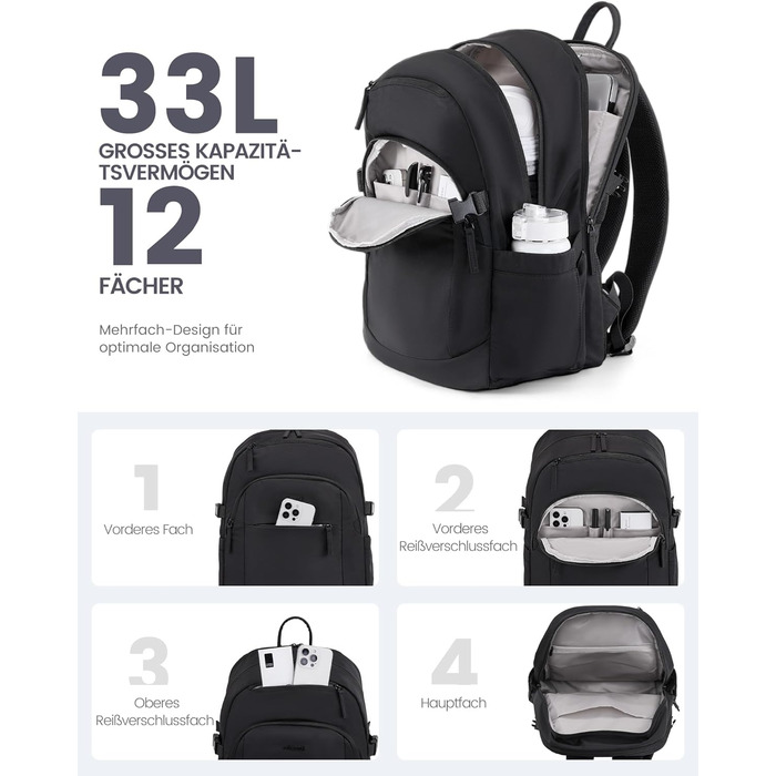 LOVEVOOK Рюкзак для ноутбука 17,3 дюйма, водонепроникний, для жінок та чоловіків, чорний