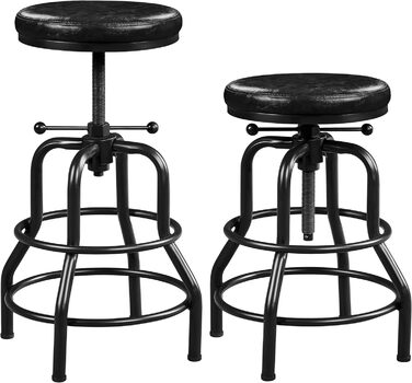 Барний стілець Yaheetech Vintage з регулюванням висоти, з товстим сидінням, без монтажу, з штучної шкіри, для кухні/вітальні/бару/кафе (1 шт., чорний)