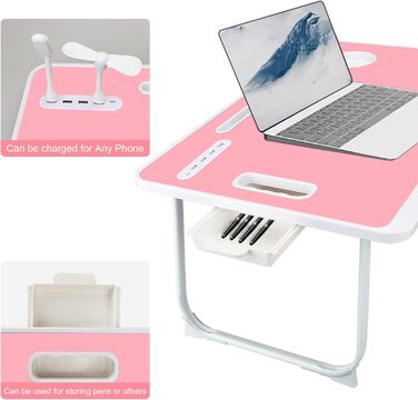 Складаний столик для ноутбука з USB-портами та відділеннями для аксесуарів (Рожевий)
