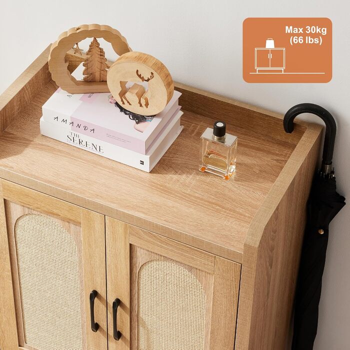 Шафа для взуття 5-ти ярусна у стилі Фармхаус з 2 дверцятами, самостійна шафа для взуття з регульованими полицями та металевими куточками для прихожого та коридору, білий (Ротен Браун, Коричневий)