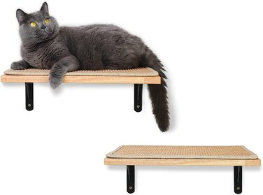 Стіна для лазіння на котячому лежаку ФУКУМАРУ з килимком для котячих подряпин, масив каучукового дерева товщиною 2 см, дошки для кішок для стін, 40x25 см (збільшена версія підходить для гіпсокартону)