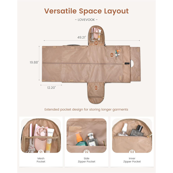 LOVEVOOK Складаний дорожній саквояж для жінок, 2-в-1, з сумкою для взуття, водонепроникний, для ручної поклажі, 53L, чорний