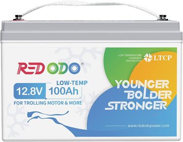 Акумулятор LiFePO4 Redodo 12V 100Ah, 100A BMS, літієва батарея глибокого циклу 4000-15000 циклів, максимальна потужність 1280 Вт, ідеальна заміна свинцево-кислотних акумуляторів для караванів, кемпінгу, сонячних домашніх систем, човнів (12V100Ah TM)