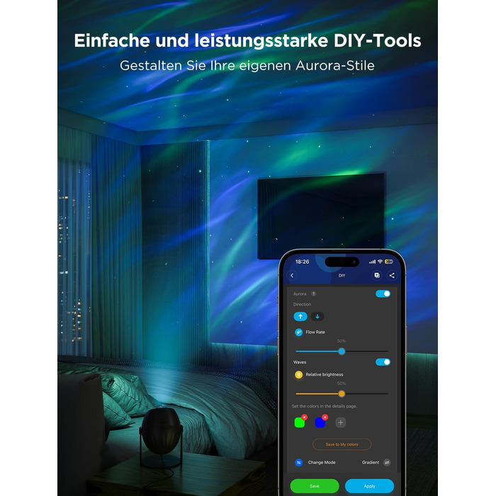 Проєктор зоряного неба Govee RGBW Aurora: Лампа, 52 сцени, таймер, 18 шумів, сумісність з Alexa Matter, для дитячої кімнати та спальні