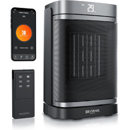Керамічний обігрівач Brandson з Wi-Fi, тихий, енергозберігаючий, з пультом керування, функцією осциляції, ECO-режимом, дитячим замком та таймером – для ванної, вітальні, офісу, дитячої кімнати