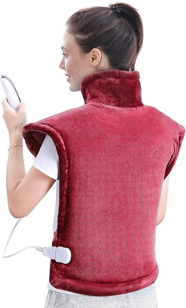 Електричний нагрівальний килимок для спини, шиї та плечей 60 x 85 см з 4 рівнями температури, захист від перегріву, машинне прання, червоний