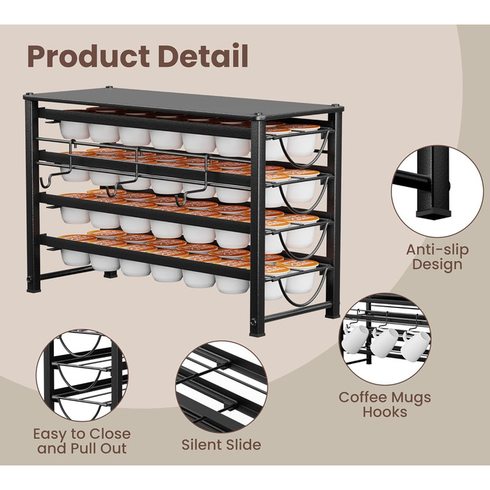 Тримач для капсул кави Dolce Gusto, 5-ярусний металевий ящик для капсул з тихими направляючими та антиковзними ніжками (56 капсул)