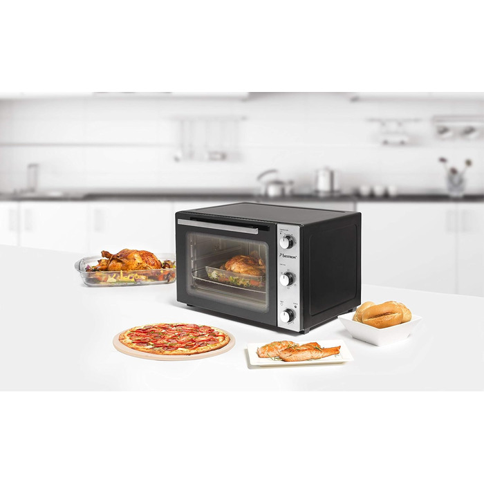 Міні-піч Bestron AOV31PS 31 л з обертальним шампуром та каменем для піци, 1500 Вт, нержавіюча сталь