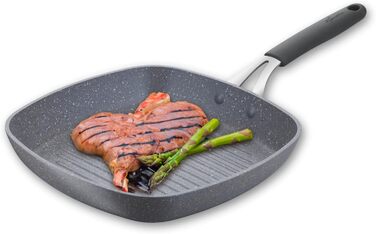 Гриль-пательня Lagostina Tempra Mineral з антипригарним покриттям, 26 см, сталь/алюміній, силіконовий ручка, ефект каменю, для всіх типів плит